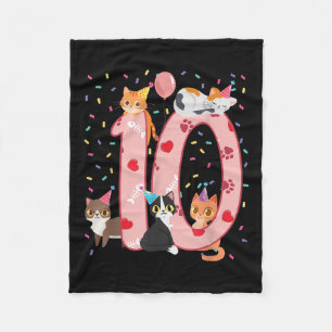 10th Birthday Girl Cute Cat Outfit 10 Years Old Bd Fleece Blanket