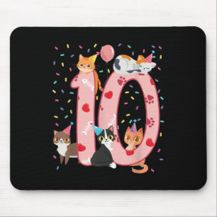 10th Birthday Girl Cute Cat Outfit 10 Years Old Bd Mouse Mat