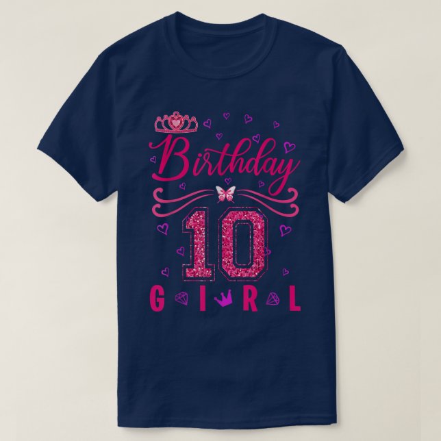 10th Birthday Girl Cute Crown 10 Year Old Birthday T-Shirt (Design Front)