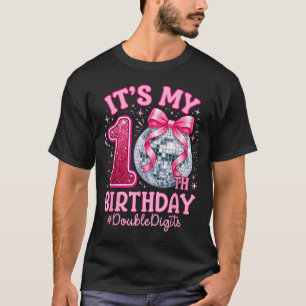 10th Birthday Girl Double Digits Bow Disco Ball T-Shirt