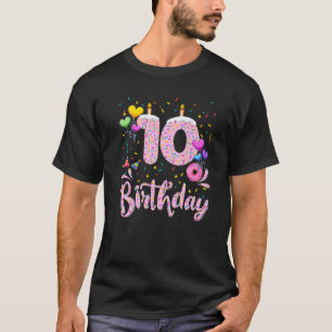 10Th Birthday Girl Gift 10 Years Old Bday Doughnut T-Shirt
