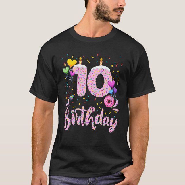 10Th Birthday Girl Gift 10 Years Old Bday Doughnut T-Shirt (Front)
