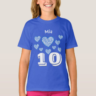 10th Birthday Girl Hearts Big Number Custom Name T-Shirt