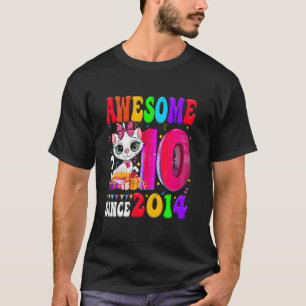 10th Birthday Girl Party Cute cat 10 Years Old Awe T-Shirt