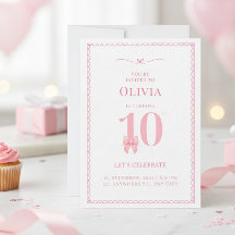 10th Birthday Girl Pink Bow Invitation