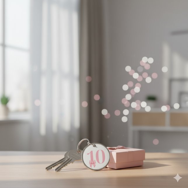 10th Birthday Girl Pink Bow Keychain (Creator Uploaded)