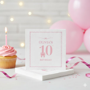 10th Birthday Girl Pink Bow Party Napkin