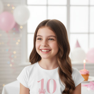 10th Birthday Girl Pink Bow T-Shirt