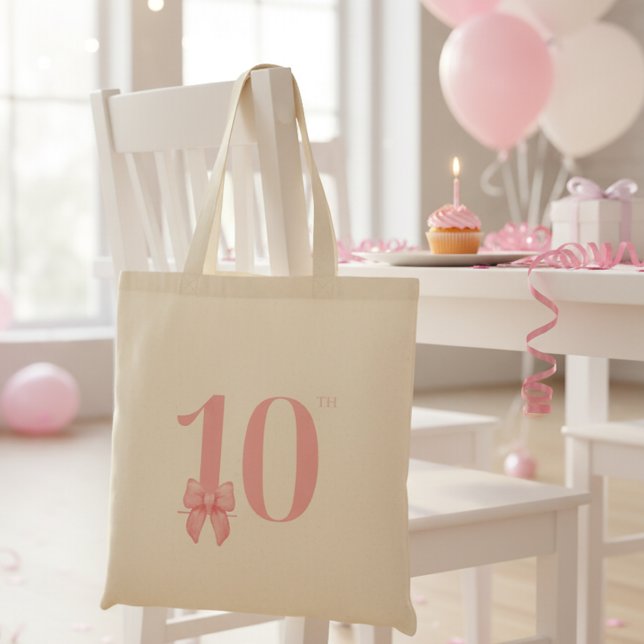 10th Birthday Girl Pink Bow Tote Bag (Creator Uploaded)