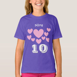 10th Birthday Girl Pink Hearts Big Number V05 T-Shirt