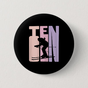 10th Birthday Girl Retro Ski Lover Skier 10 Years 6 Cm Round Badge