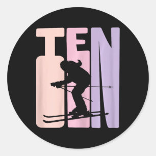 10th Birthday Girl Retro Ski Lover Skier 10 Years Classic Round Sticker