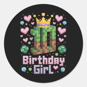 10th Birthday Girl Shirt Gaming Pixel Party 10 Yea Classic Round Sticker