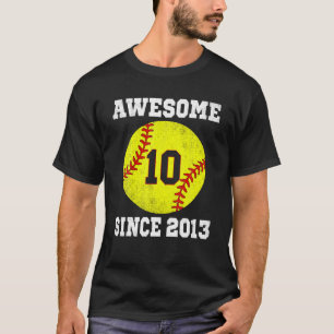 10Th Birthday Girl Softball Lover 10 Years Old Vin T-Shirt