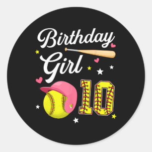 10th Birthday Girl Softll Tenth Bday 10 Yrs Ten Ye Classic Round Sticker