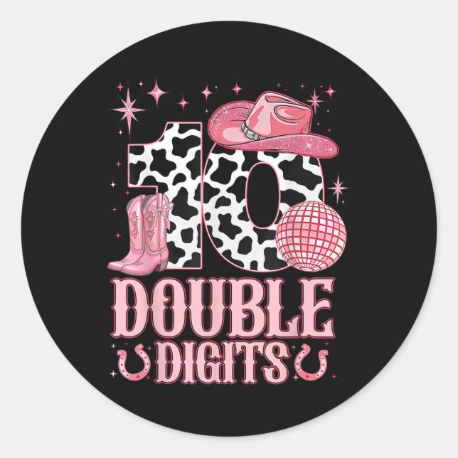 10th Birthday Girl Western Coquette Bow Cowgirl Bi Classic Round Sticker (Front)