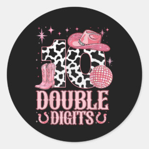 10th Birthday Girl Western Coquette Bow Cowgirl Bi Classic Round Sticker