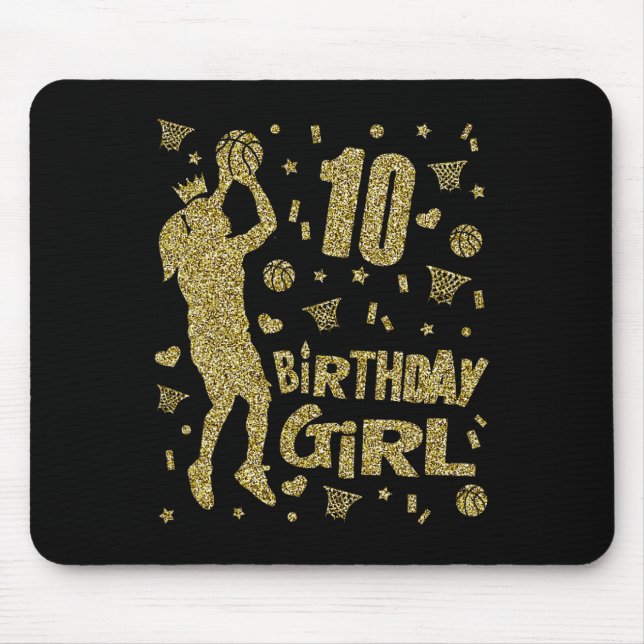 10th Birthday Girls Basketball Fans Player Age Ten Mouse Mat (Front)