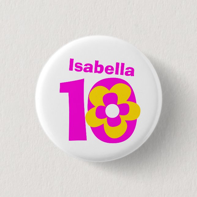 10th Birthday girls pink button/badge 3 Cm Round Badge (Front)