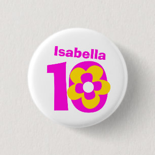 10th Birthday girls pink button/badge 3 Cm Round Badge