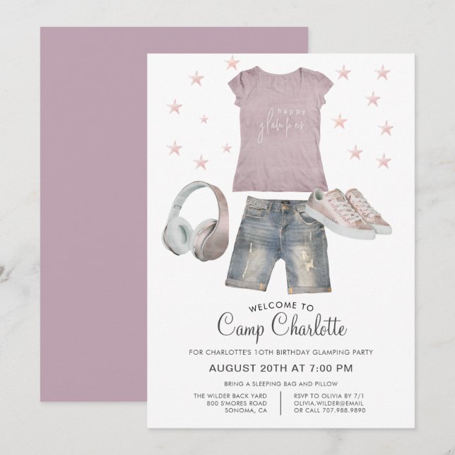10th Birthday Glamping Party Under The Stars Invit Invitation (Front/Back)