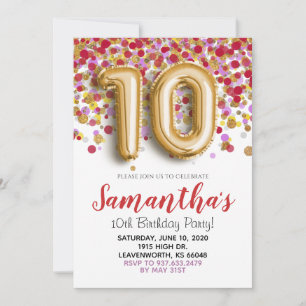 10th Birthday Gold Confetti Invitation