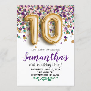 10th Birthday Gold Confetti Invitation