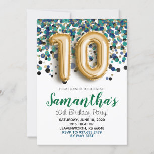 10th Birthday Gold Confetti Invitation