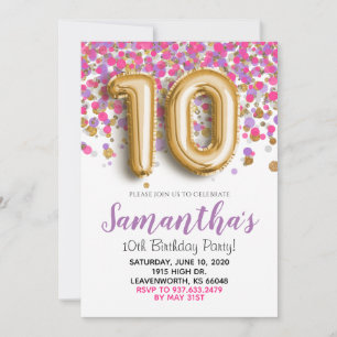 10th Birthday Gold Confetti Invitation