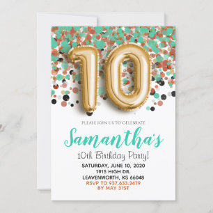 10th Birthday Gold Confetti Invitation