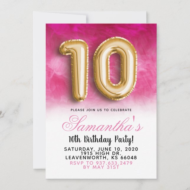 10th Birthday Gradient Invitation (Front)