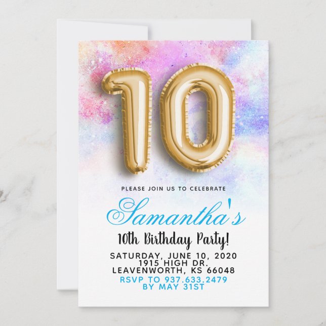 10th Birthday Gradient Invitation (Front)