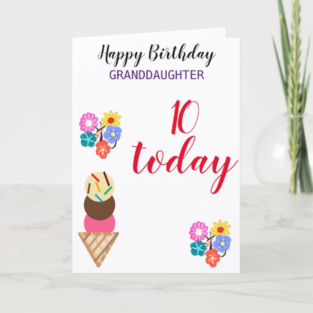 10th Birthday Granddaughter Flowers Any Age Card (Front)