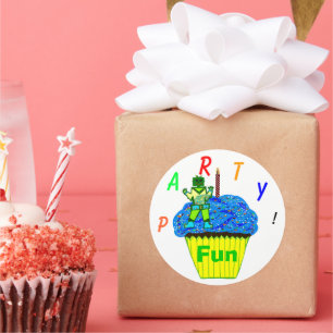 10th Birthday Green Boy Robot and Spaceship Stars Classic Round Sticker