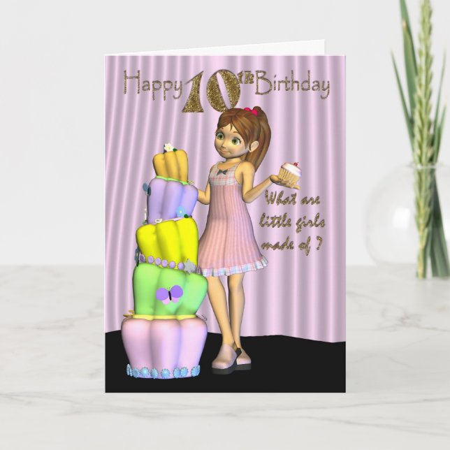 10th Birthday, Happy Birthday Card little girl wit (Front)