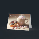 10th Birthday Hot Cocoa And Doughnut Card<br><div class="desc">Cup of hot chocolate with pink and white marshmallows and a fresh bit out of a chocolate covered doughnut with colourful sprinkles.
Text can be changed.</div>