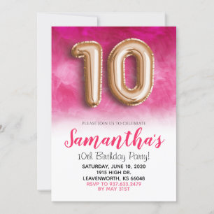10th Birthday Hot Pink Invitation