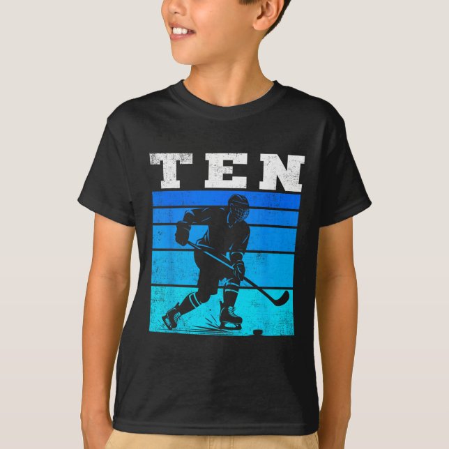 10th Birthday Ice Hockey Boys Ten Hockey Birthday  T-Shirt (Front)