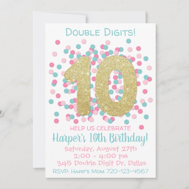 10th Birthday Invitation Double Digits Birthday (Front)