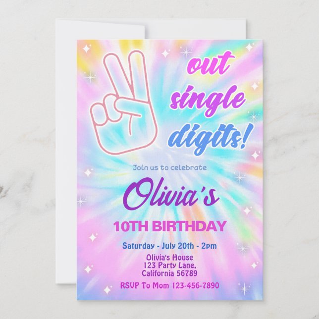 10th Birthday Invitation Peace Out Single Digits (Front)