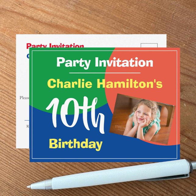 10th Birthday Invitation with Photo Postcard (Creator Uploaded)