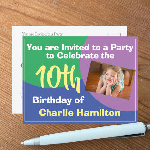 10th Birthday Invitation with Photo Postcard