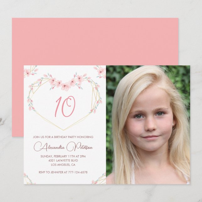 10th birthday invitations Boho Floral Photo (Front/Back)