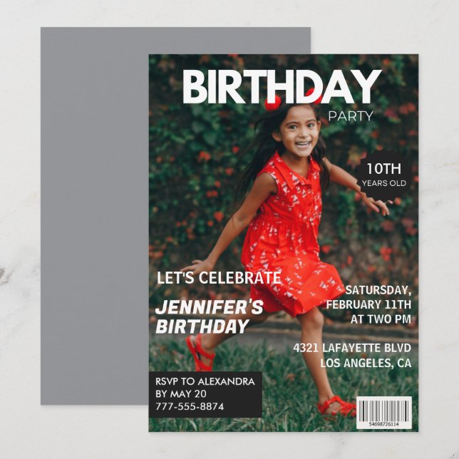10th birthday invitations for her Magazine Cover (Front/Back)