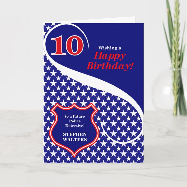 10th Birthday Law Enforcement Theme with Name Card (Front)