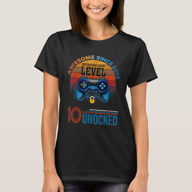 10th Birthday Level 10 Unlocked 10 Year Old Awesom T-Shirt (Front)
