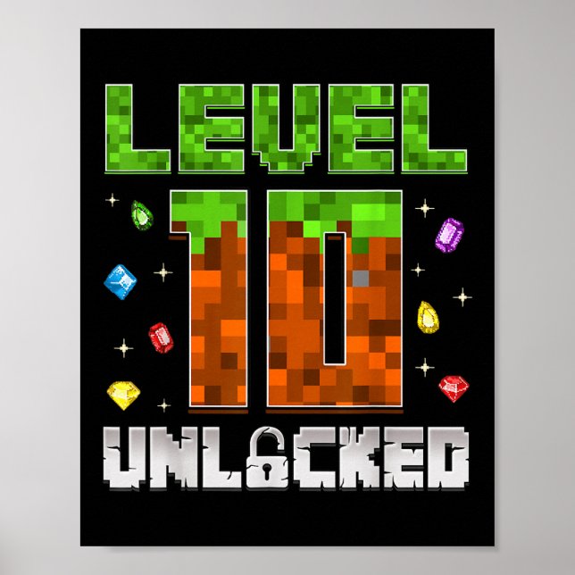 10th Birthday Level 10 Unlocked Kids 10 Year Old G Poster (Front)