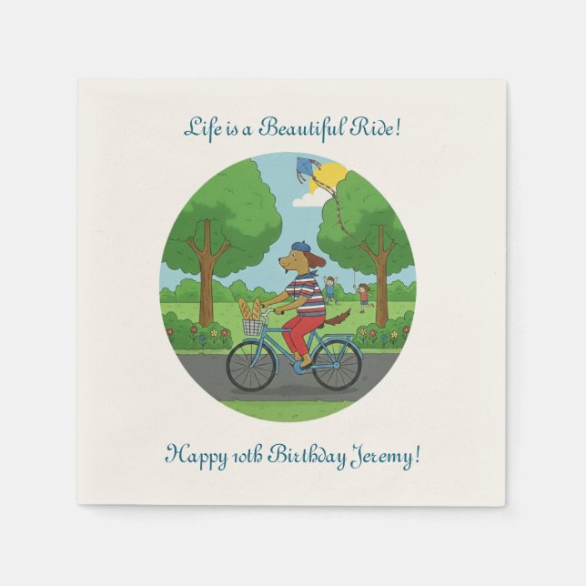 10th Birthday | Life is a Beautiful Ride on a Bike Napkin (Front)