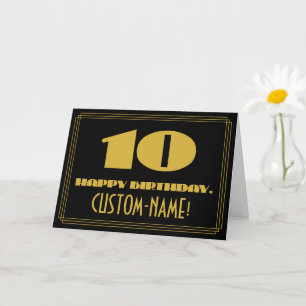 10th Birthday: Name + Art Deco Inspired Look "10" Card