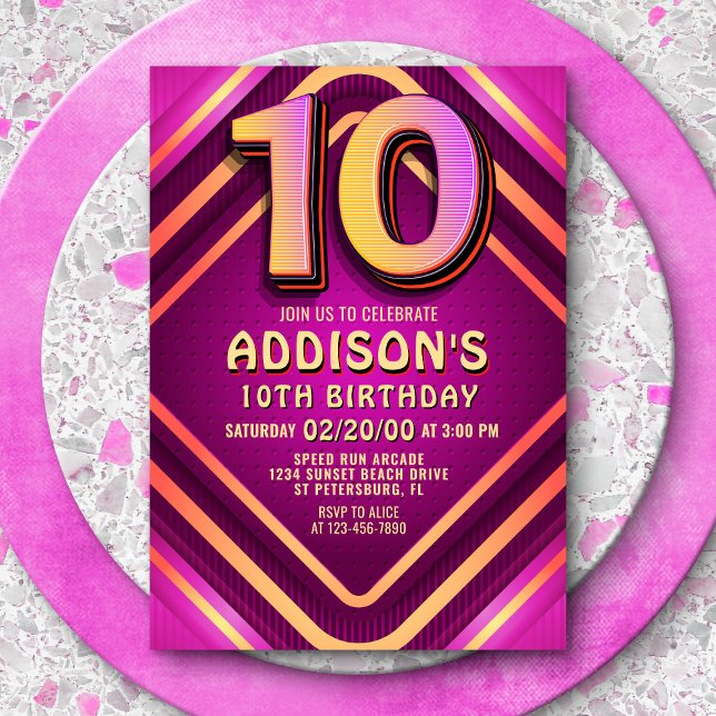10th Birthday Neon Invitation (Creator Uploaded)